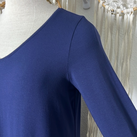 Eileen Fisher Navy Viscose Spandex Blend Jersey Knit Dress Quarter Sleeve L/P - Picture 2 of 7